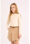 DeFacto Kız Çocuk Slim Fit Dar Kesim Ribana Uzun Kollu Polo Tişört B7407A825SPER134 Ekru