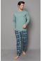 Erkek Düğmeli Pijama Takımı Kareli Takım Tampap 16515- Yeşil