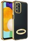 Samsung Galaxy A13 4g Kamera Lens Korumalı Şeffaf Renkli Logo Gösteren Parlak Omega Kapak - Gold