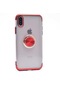 Noktaks - iPhone Uyumlu Xs Max 6.5 - Kılıf Yüzüklü Kenarları Renkli Arkası Şeffaf Gess Silikon - Kırmızı-rose Gold