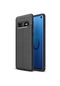 Kilifone - Samsung Uyumlu Galaxy S10 Plus - Kılıf Deri Görünümlü Auto Focus Karbon Niss Silikon Kapak - Siyah