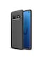 Noktaks - Samsung Galaxy Uyumlu S10 Plus - Kılıf Deri Görünümlü Auto Focus Karbon Niss Silikon Kapak - Siyah