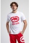 Marc Beyaz K Bisiklet Yaka Baskılı Standard Fit Erkek Tshirt Beyaz Kırmızı