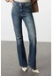 Stil Kadın Moda Denim Kot Pantolon Uzun İspanyol Paça Mavi Soluk Vintage Yüksek Bel Jeans Mavi