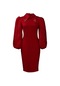 İkkb Kadın İlkbahar Sonbahar Uzun Kollu Büyük Beden Elbise Kırmızı