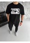 Unisex Bisiklet Yaka Katlanan Baskılı T-shirt - Siyah Siyah