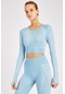 Maraton Active Slimfit Kadın Bisiklet Yaka Uzun Kol Fitness Mavi Crop Top 816013 Mavi