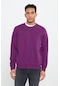 Erkek Koyu Mor Standart Fit Normal Kesim Bisiklet Yaka Pamuklu Sweatshirt Koyu Mor