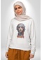 Khansa Eşarp Kadın Tasarımı Unisex Beyaz Baskılı Sweatshirt Beyaz
