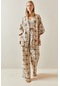 Xhan Haki Desenli Bol Paça Keten Kimono Takım 4kxk8-47909-09
