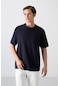 Tommy Life Lacivert Pamuklu Kalın Yumuşak Dokulu Oversize Fit Basic Erkek T-shirt - 88349 Lacivert