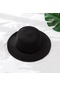 Siyah Taklit Yün Kadın Fedoras Keçe Geniş Düz Şapka 56 - 58 CM