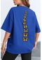 Unisex Sırt Kral Kelebek Baskılı T-shirt Mavi