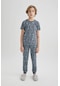 Defacto Erkek Çocuk Desenli Kısa Kollu Pijama Takımı B5542a824spgr52