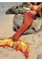 Ikkb Yazın 3 Parçalı Moda Boyundan Bağlı Balık Etekli Bikini Kadın Mayo Kırmızı