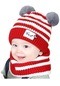Yya-aka Beyaz - Kırmızı Şapka Bebek Örme Yün Kızlar İçin Şapka Artı Kadife Ve Kalınlaştırılmış İki Parçalı Set