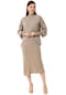 Kadın Vizon Elbise Ve Kazak İkili Triko Takım-24884 - Vizon
