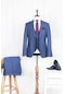 Erkek Slim Fit Sivri Yaka Parlament Yelekli Takım Elbise - 1019 - Mavi