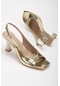 Büyük Numara Kadeh Topuk Rugan Gold Kadın Topuklu Sandalet-2790-altın