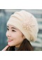 Jmsstore Bej Çarpıcı Moda Kadın Çiçek Örgü Tığ Bere Şapka Kış Sıcak Kap Bere