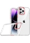 Noktaks - iPhone Uyumlu 14 Pro - Kılıf Arkası Şeffaf Kamera Çevresi Parlak Zıt Renkli Flora Kapak - Kırmızı