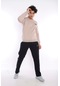 Erkek Spor Bej Kışlık Sweatshirt Takım, 3 İplik (İçi Şardonlu) Ku