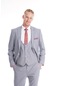 İntersivin Slim Fit Likralı Çizgili Yelekli Erkek Takım Elbise-indigo