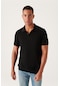 Avva Erkek Siyah Polo Yaka Dokulu Ribanalı Standart Fit Normal Kesim Triko T-Shirt B005009