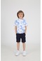 Luess Erkek Çocuk Mavi Batik Desenli Pamuk Suprem Tshirt Şardonsuz Lacivert Şort Alt Üst Takım Mavi