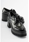 Luvishoes Nilus Siyah Mat Rugan Bağcıklı Kadın Platform Topuklu Ayakkabı