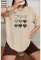 Unisex Kalp Baskılı T-shirt Bej