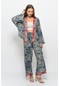 Desenli Pareo Pantolon & Crop Kimono Mavi-krem-açık Gri