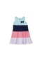Lovetti Soft Turkuaz + Beyaz Kız Çocuk Renkli Büzgülü Askılı Elbise 5983W099