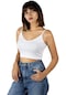 Kadın Beyaz İp Askılı Fitted/vücuda Oturan Fitilli Örme Crop Top Bluz 23k-trp-crp05-beyaz