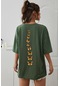 Unisex Sırt Kral Kelebek Baskılı T-shirt Yeşil