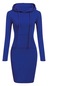 Kadınların Yeni Avrupa Ve Amerikan Düz Renk Kapüşonlu Uzun Kollu Bel Dar Kesim Rahat Elbise Mavi