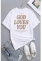 Good Loves You Baskılı Unisex Oversize Tshirt Beyaz