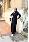 Kısa Fermuarlı Cepli Sade Basic Uzun Büyük Beden Spor Elbise - 12024 - Siyah-siyah