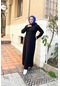Kısa Fermuarlı Cepli Sade Basic Uzun Büyük Beden Spor Elbise - 12024 - Siyah-siyah