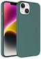 iPhone Uyumlu 14 Kılıf Magsafe Wireless Şarj Özellikli Pastel Renk Silikon Lopard Plas Kapak - Koyu Yeşil