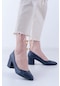 Larcivert Cilt Kadın Şık Günlük Rahat Kısa Topuklu Ayakkabı Topuk Boyu 5cm - 36