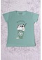 Kız Çocuk Tshirt Pistachio Baskılı Bisiklet Yaka E2 Yeşil