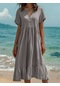 Midi V Yaka Fit & Flare Yazlık Elbise Kömür Grisi