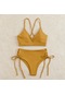 Kadın Ayrı Yaz Düz Renk V Yaka Bikini Yüksek Bel Tanga Takım Hardal Sarısı