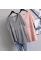 Pembe Ekstra Büyük Boy T-shirt Kadın Yaz V Yaka Elbise Moda Gevşek Elmas Çivili Mektup Kısa Kollu Tişört Kadın Pembe