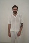 Looke Erkek Çizgi Detay Ekru Triko T-shirt Ekru