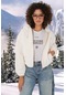5193 Kapüşonlu Peluş Crop Ceket - Ekru ekru