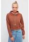 Muni Muni Düz Renk Kordon Detaylı Kısa Sweatshirt-kahverengi