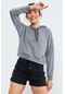 Tommy Life Gri Melanj Uzun Kol Rahat Form Kapüşonlu Kadın Sweatshirt - 97115 Gri Melanj