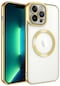 iPhone Uyumlu 13 Pro Max Kılıf Magsafe Wireless Şarj Özellikli Lopard Setro Silikon - Gold